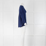 Vince Blue V Neck Long Sleeve Front Pocket Blouse