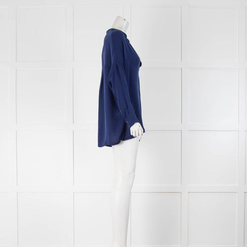 Vince Blue V Neck Long Sleeve Front Pocket Blouse