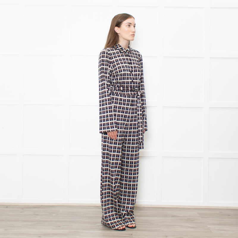 Stine Goya Light Grey Navy Copper Check Jersey Jumpsuit