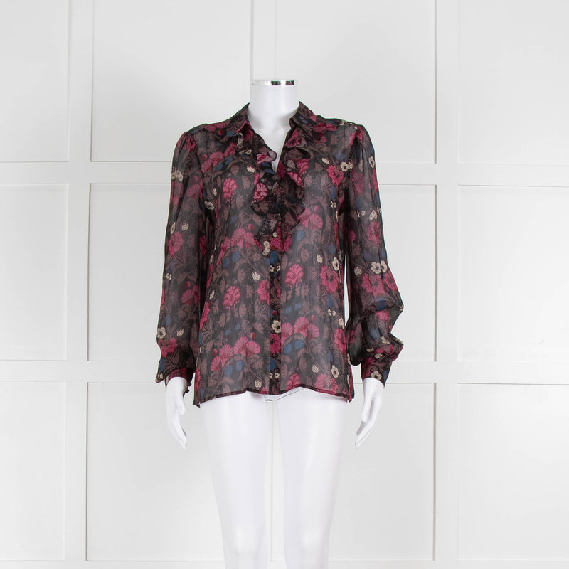 Paige Brown, Pink and Blue Frill Front Sheer Blouse