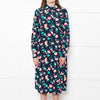 Essential Antwerp Navy Blue Coral Pink Green Floral Belted Shirt Dress