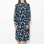 Essential Antwerp Navy Blue Coral Pink Green Floral Belted Shirt Dress
