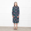Essential Antwerp Navy Blue Coral Pink Green Floral Belted Shirt Dress