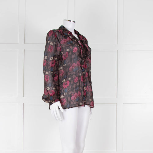 Paige Brown, Pink and Blue Frill Front Sheer Blouse