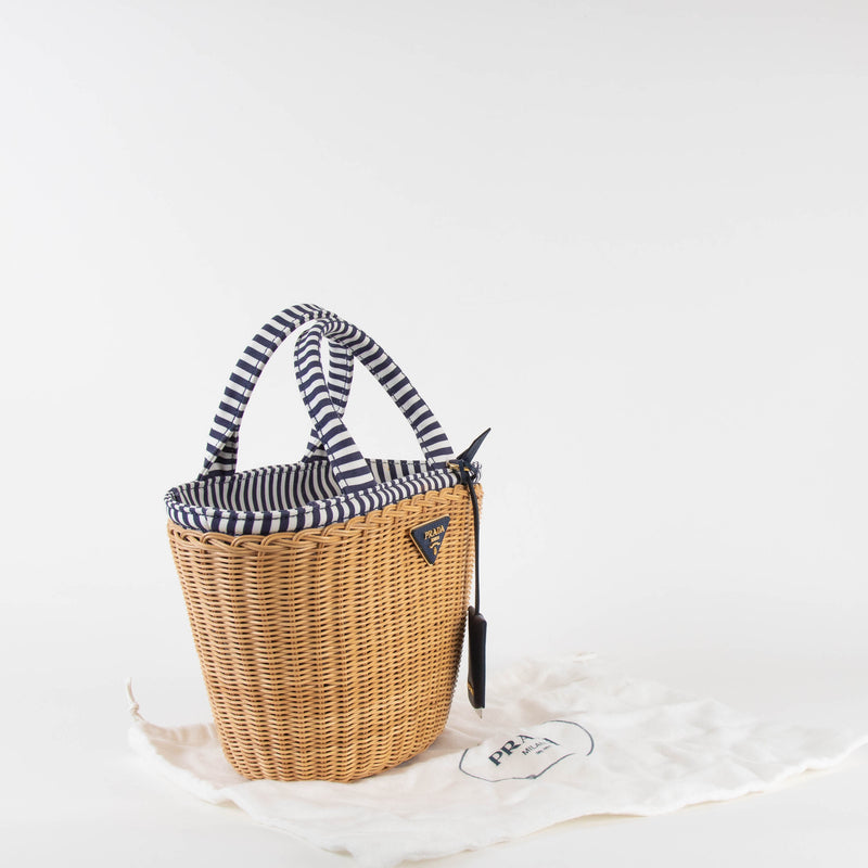 Prada Midollino Blue Wicker Crossbody Bag