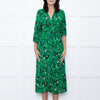 Ba&sh Green Black Floral Silver Lurex Button Up Midi Dress