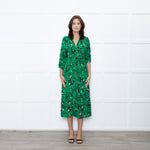 Ba&sh Green Black Floral Silver Lurex Button Up Midi Dress