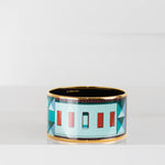 Hermes Blue Brown Printed Enamel Wide Bangle