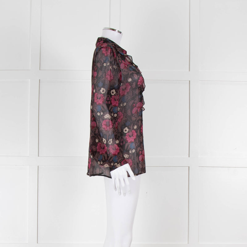 Paige Brown, Pink and Blue Frill Front Sheer Blouse