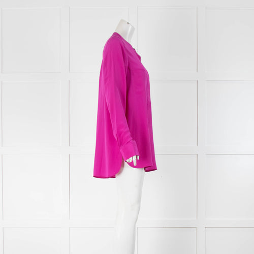 Vince Purple Silk Collarless Blouse with Patch Pocket