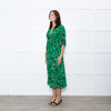 Ba&sh Green Black Floral Silver Lurex Button Up Midi Dress