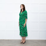 Ba&sh Green Black Floral Silver Lurex Button Up Midi Dress