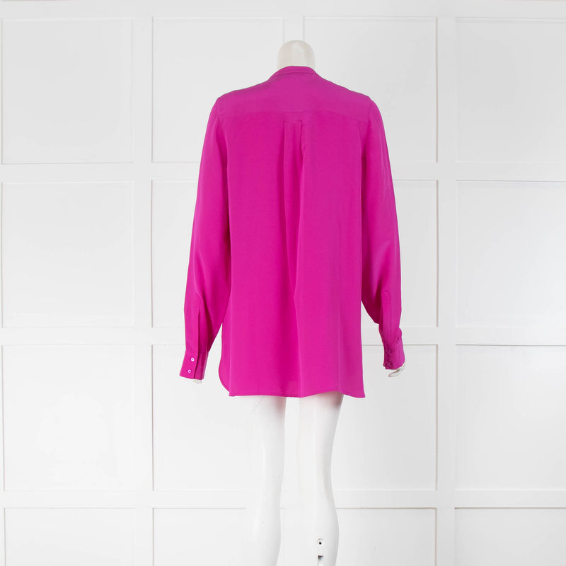 Vince Purple Silk Collarless Blouse with Patch Pocket