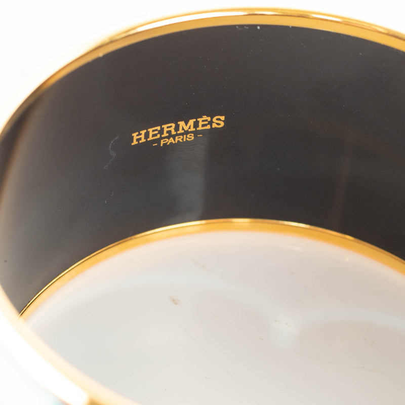 Hermes Blue Brown Printed Enamel Wide Bangle