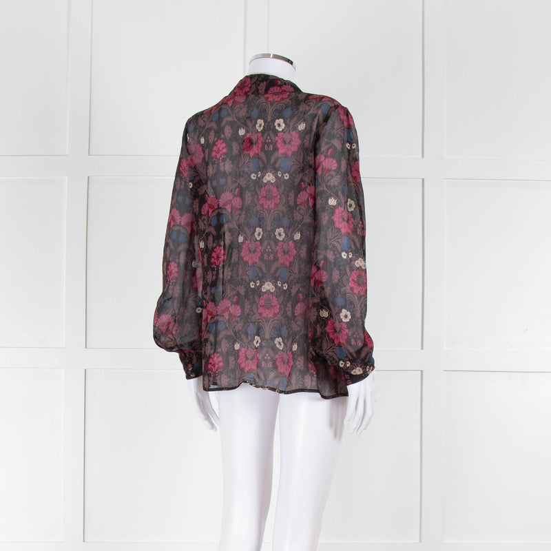 Paige Brown, Pink and Blue Frill Front Sheer Blouse