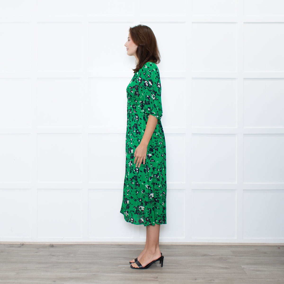 Me + Em Green Pink Floral Long Sleeve Maxi Dress