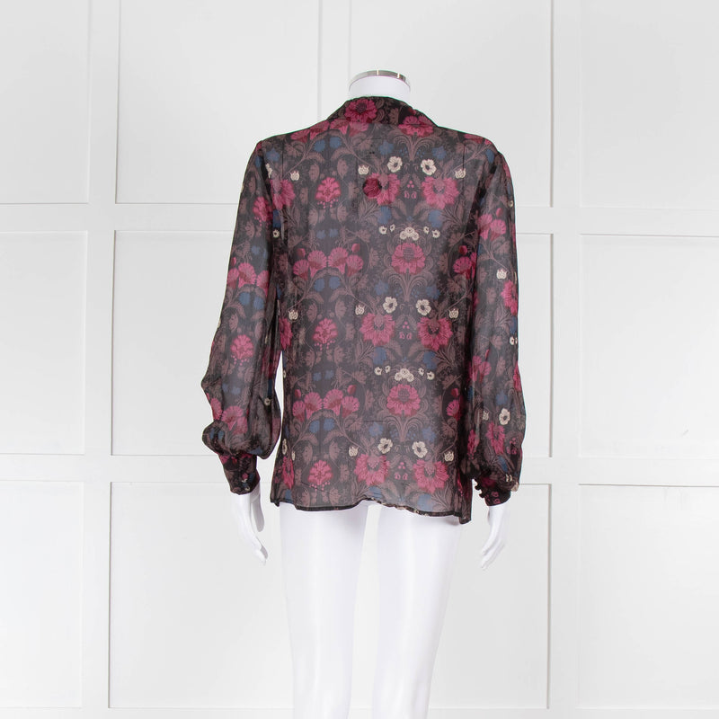 Paige Brown, Pink and Blue Frill Front Sheer Blouse