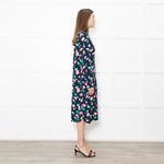 Essential Antwerp Navy Blue Coral Pink Green Floral Belted Shirt Dress