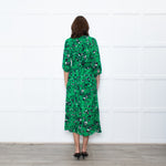 Ba&sh Green Black Floral Silver Lurex Button Up Midi Dress