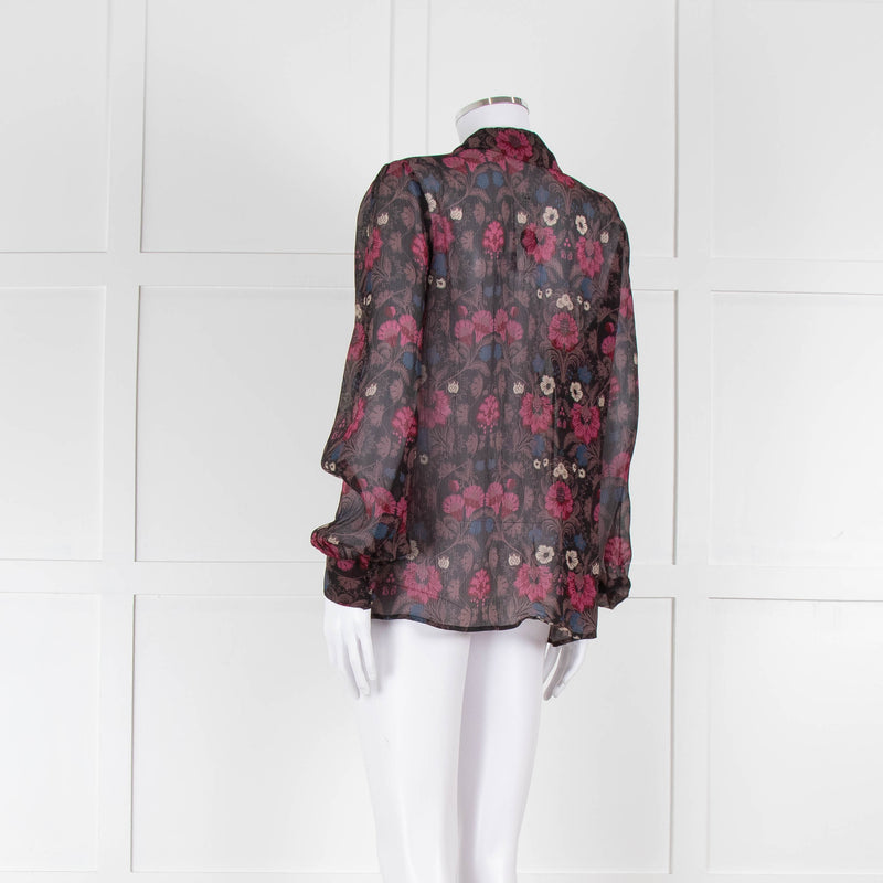 Paige Brown, Pink and Blue Frill Front Sheer Blouse