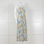 Vince Pale Blue and Green Floral Print Pleated Strappy Dress