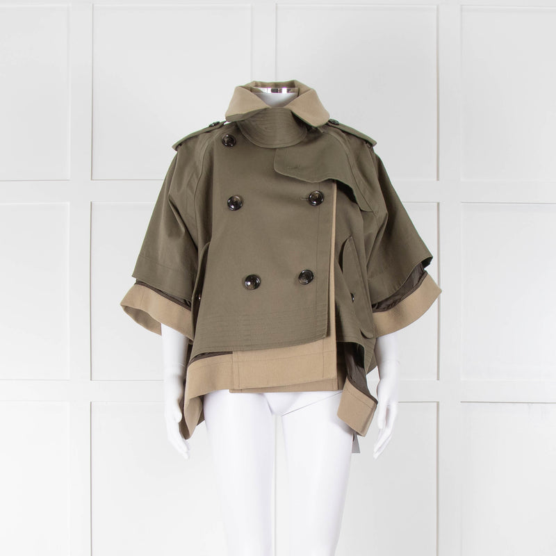 Sacai Khaki Beige Layered Short Trench Coat