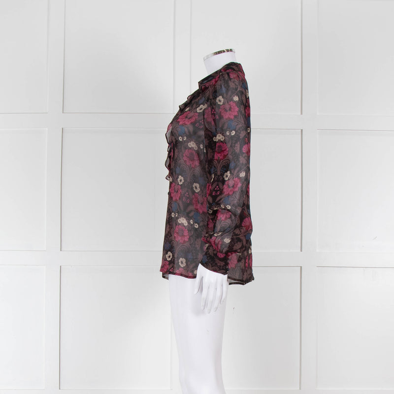 Paige Brown, Pink and Blue Frill Front Sheer Blouse