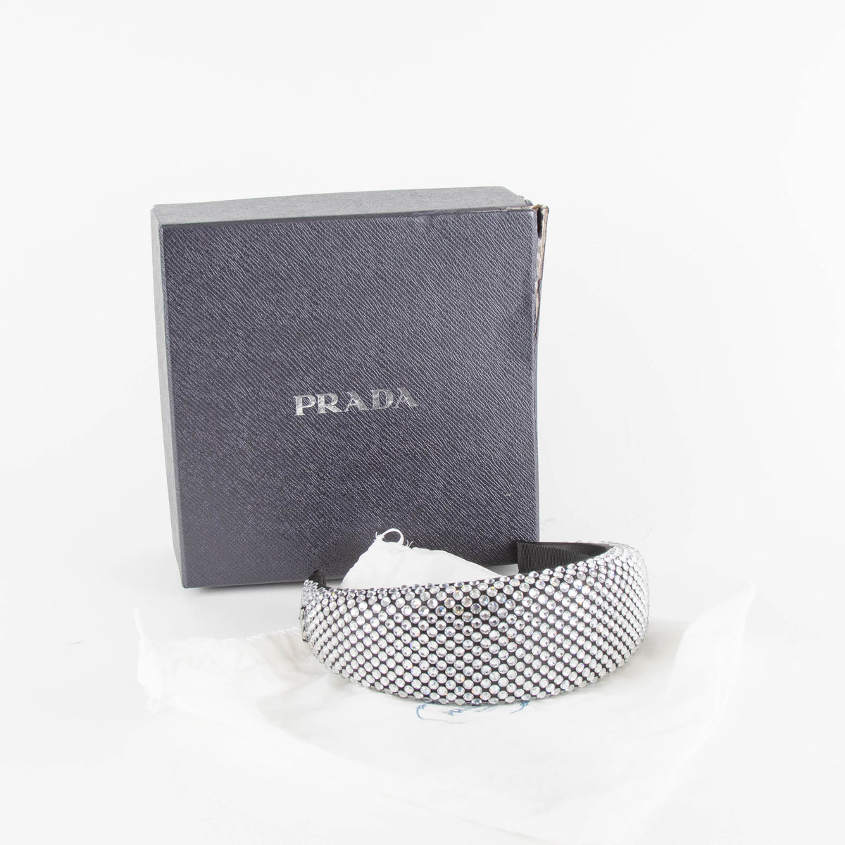 Prada Black Satin Crystal Embellished Headband