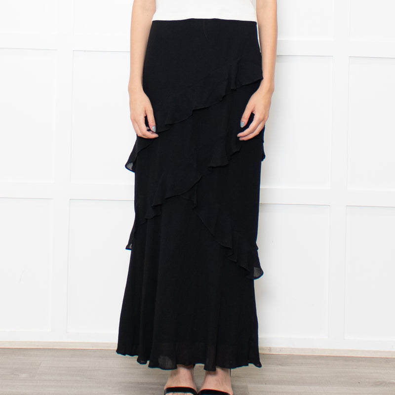 Reformation Black Frill Trim Maxi Skirt