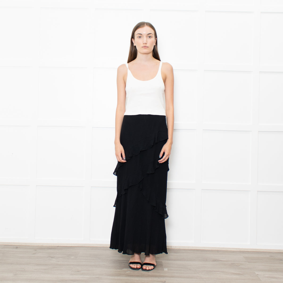 Reformation Black Frill Trim Maxi Skirt