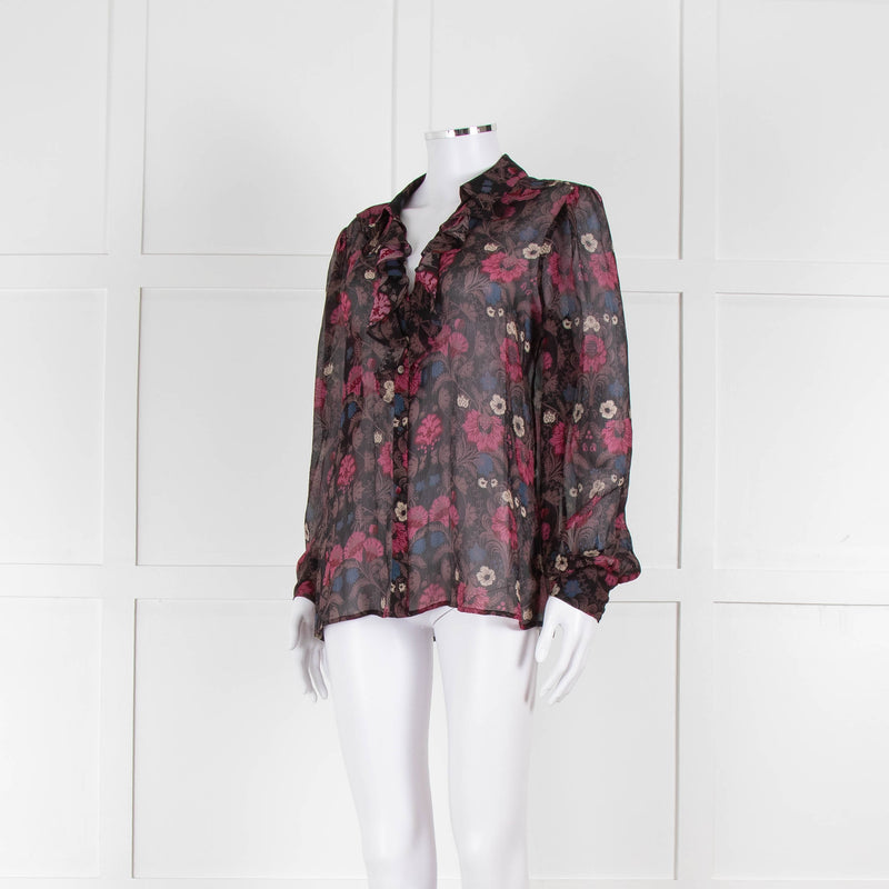 Paige Brown, Pink and Blue Frill Front Sheer Blouse