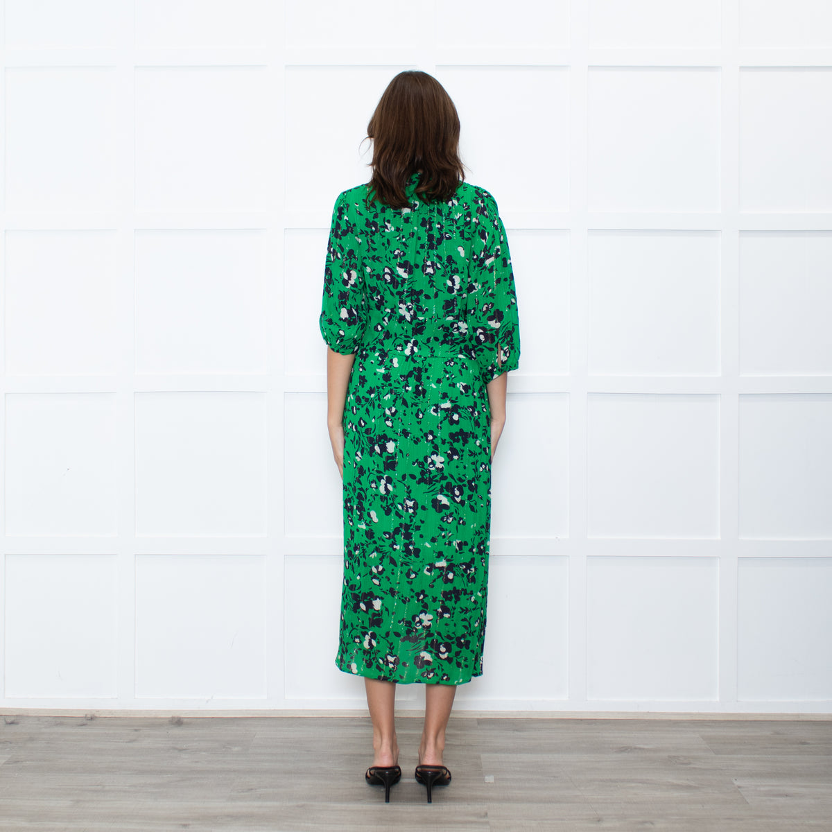 Me + Em Green Pink Floral Long Sleeve Maxi Dress