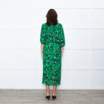 Ba&sh Green Black Floral Silver Lurex Button Up Midi Dress