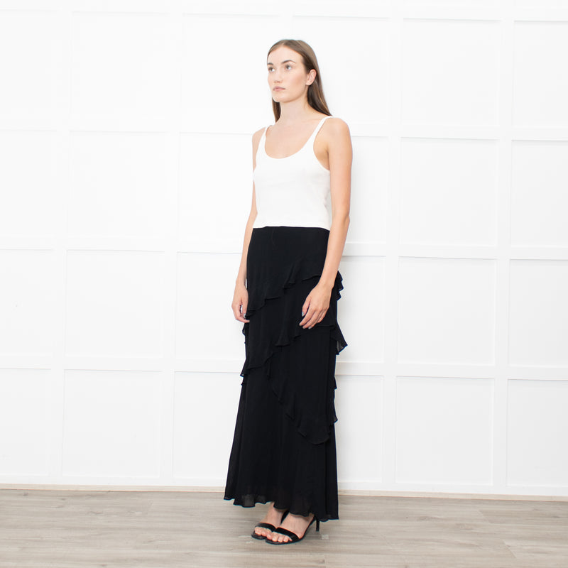Reformation Black Frill Trim Maxi Skirt