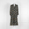 Cefinn Black Midi Dress in Yellow and Green Floral Print