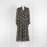 Cefinn Black Midi Dress in Yellow and Green Floral Print