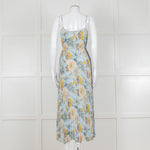 Vince Pale Blue and Green Floral Print Pleated Strappy Dress