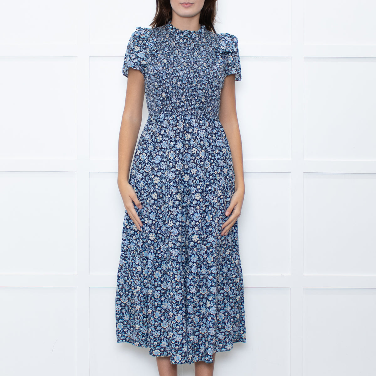 Cefinn Black Blue Floral Tiered Dress