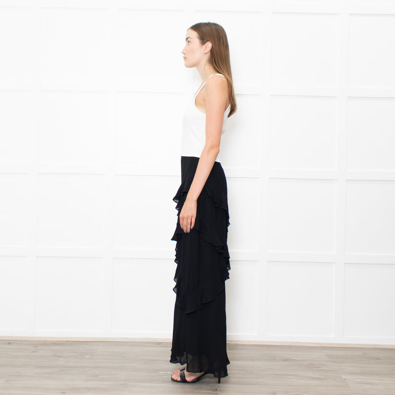Reformation Black Frill Trim Maxi Skirt
