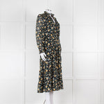 Cefinn Black Midi Dress in Yellow and Green Floral Print