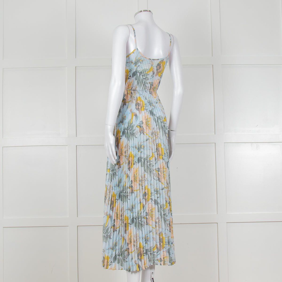 Vince Pale Blue and Green Floral Print Pleated Strappy Dress