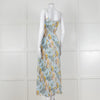 Vince Pale Blue and Green Floral Print Pleated Strappy Dress