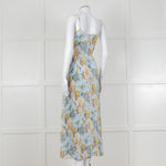 Vince Pale Blue and Green Floral Print Pleated Strappy Dress