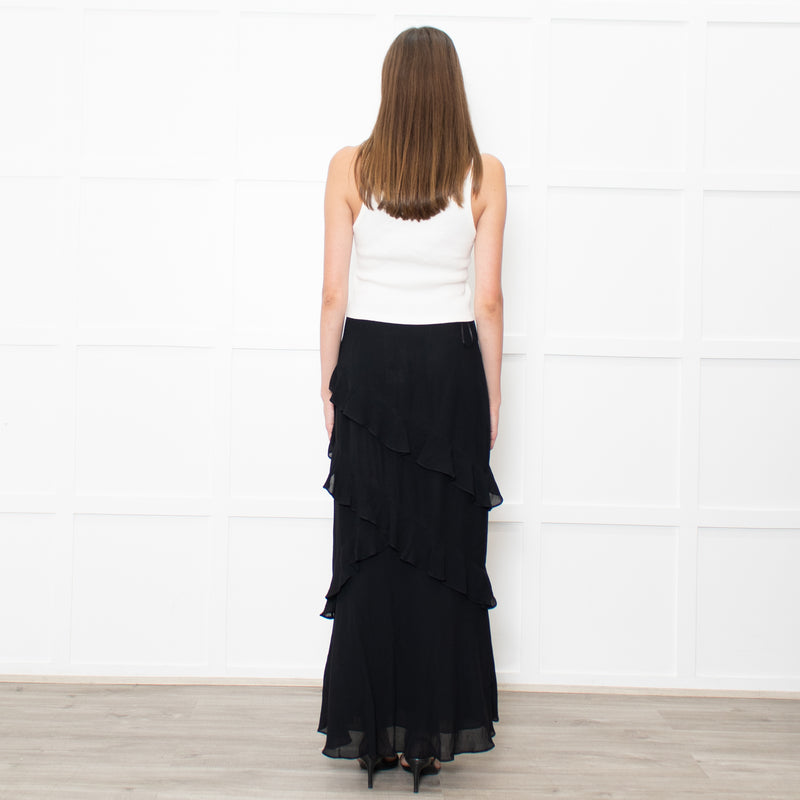 Reformation Black Frill Trim Maxi Skirt