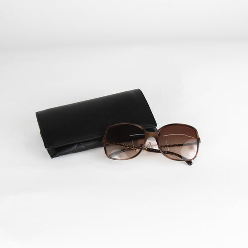 Chanel Brown Square Tortoise Chain -Link Detail Sunglasses