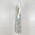 Vince Pale Blue and Green Floral Print Pleated Strappy Dress