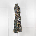 Cefinn Black Midi Dress in Yellow and Green Floral Print