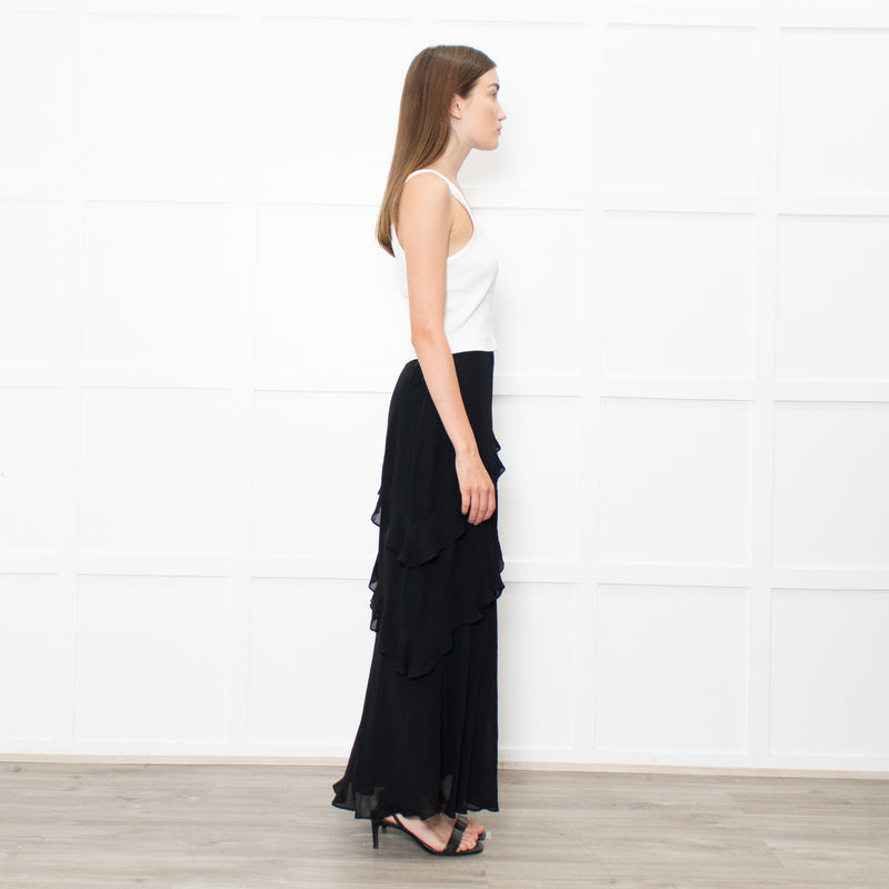Reformation Black Frill Trim Maxi Skirt