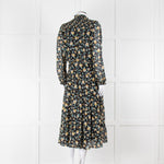 Cefinn Black Midi Dress in Yellow and Green Floral Print