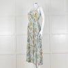 Vince Pale Blue and Green Floral Print Pleated Strappy Dress